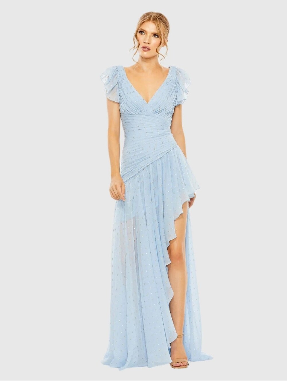 Mac Duggal Ice Blue V-Neck Ruffled Evening Gown NWT Size 2 - Picture 4 of 4